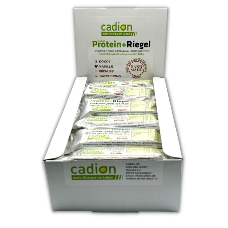 Cadion Pack Protein + Eiweiss Riegel Vanille Zartbitter Display